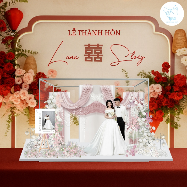 Mô Hình Cưới 3D Sang Trọng - Standee Đám Cưới Cao Cấp Tặng Bạn Bè, Trang Trí, Decor Phòng Luna