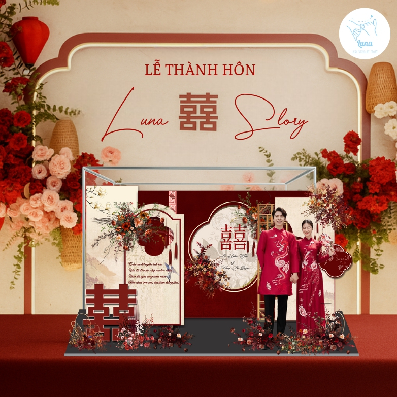 Mô Hình Cưới 3D Sang Trọng - Standee Đám Cưới Cao Cấp Tặng Bạn Bè, Trang Trí, Decor Phòng Luna