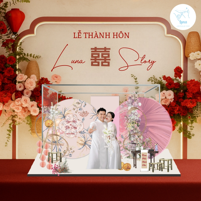 Mô Hình Cưới 3D Sang Trọng - Standee Đám Cưới Cao Cấp Tặng Bạn Bè, Trang Trí, Decor Phòng Luna