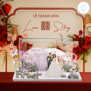 Standee Đám Cưới - Mô Hình Cưới 3D Sang Trọng Trang Trí, Decor Phòng, Để Bàn (Tone Tím)