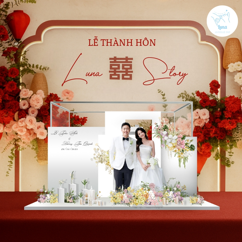 Standee 3D Đám Cưới Sang Trọng – Mô Hình Dâu Rể Trang Trí Decor Nhà & Tiệc Cưới (Tone Trắng - 25CM)