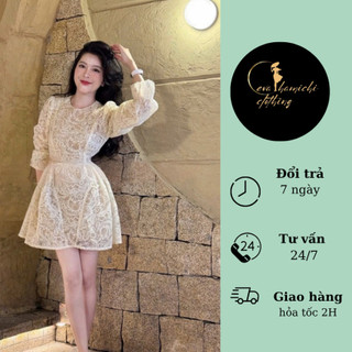 Đầm nữ dự tiệc ren kèm nơ cài đi tiệc ăn cưới thanh lịch xinh sang Eva hamichi