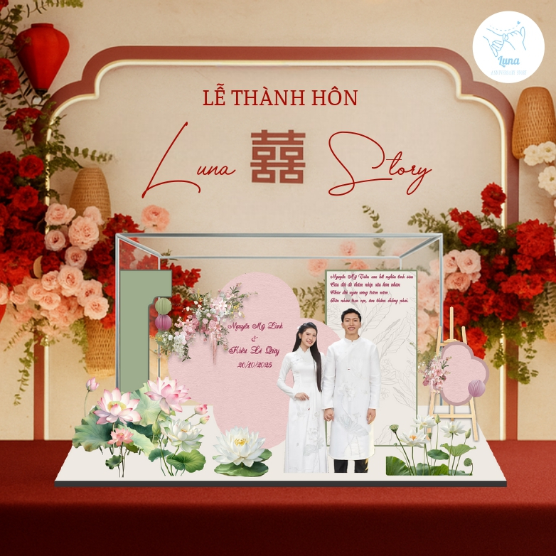 Mô Hình Cưới 3D Sang Trọng - Quà Cưới Thay Lời Chúc Phúc Ngọt Ngào Luna (Tone Hồng - 25cm)