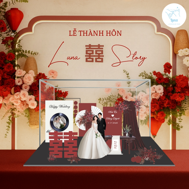 Mô Hình 3D Dâu Rể – Quà Cưới  Sang Trọng, Lưu Giữ Khoảnh Khắc Hạnh Phúc Cặp Đôi (Tone Đỏ)