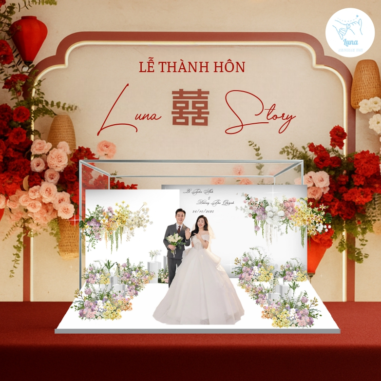 Standee 3D Đám Cưới Sang Trọng – Mô Hình Dâu Rể Trang Trí Decor Nhà & Tiệc Cưới (Tone Trắng - 25CM)