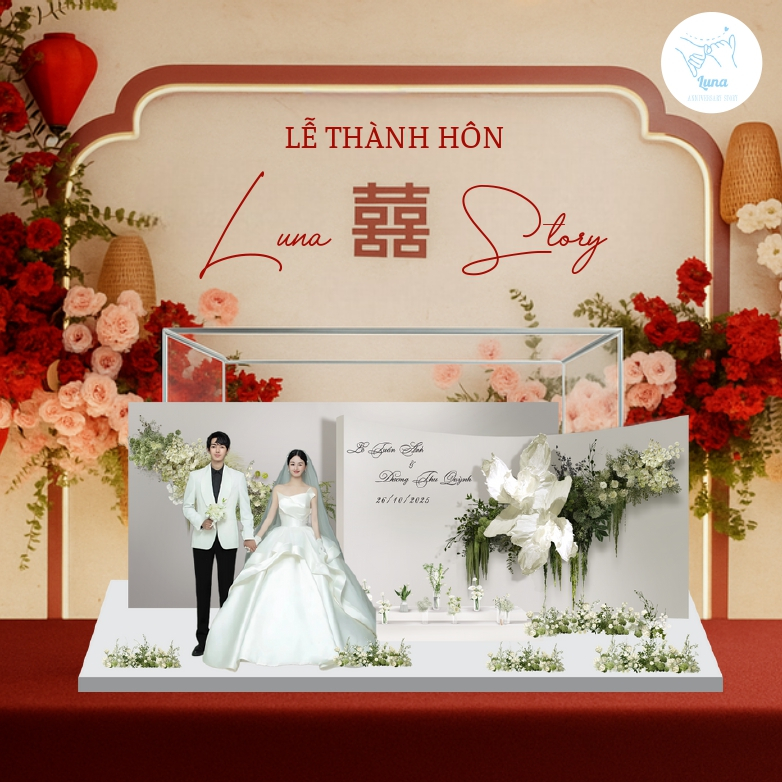 Standee 3D Đám Cưới Sang Trọng – Mô Hình Dâu Rể Trang Trí Decor Nhà & Tiệc Cưới (Tone Trắng - 25CM)