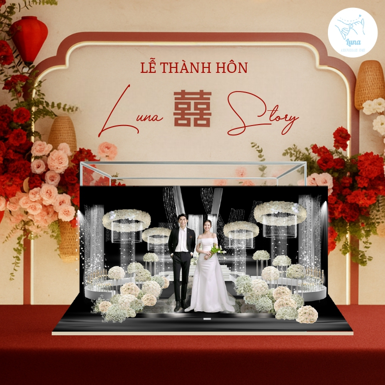 Mô Hình Dâu Rể 3D Trang Trí Cưới – Standee Cao Cấp Tặng Bạn Bè, Decor Phòng, Luna ( 25CM)