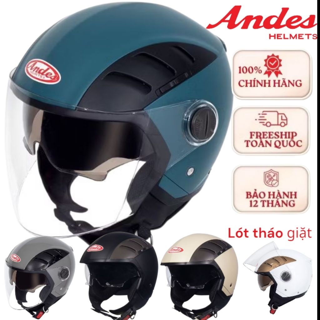 nón mủ bảo hiêm andes 3/4 kính âm 219 3s & 2 kính an toàn chăc chăn lót ...
