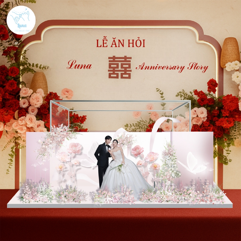 Mô Hình Cưới 3D Sang Trọng - Quà Cưới Thay Lời Chúc Phúc Ngọt Ngào Luna (Tone Hồng - 25cm)