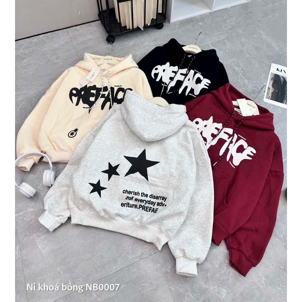 Áo Hoodie 3 ngôi sao Mũ 2 lớp nam nữ form rộng bigsize 40-78kg