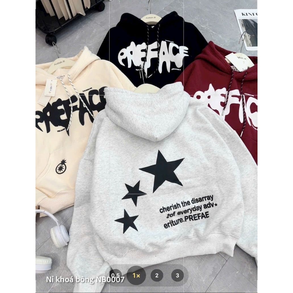 Áo Hoodie 3 ngôi sao Mũ 2 lớp nam nữ form rộng bigsize 40-78kg