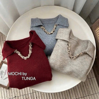 LT - Áo len nữ cổ V bẻ viền, len thu đông dài tay thu đông, Free size 1413