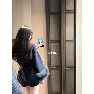LT - Áo choàng len cadigan thừng dài tay thu đông, áo len mix tay lông cổ vest sang trọng kèm tag free size 1415