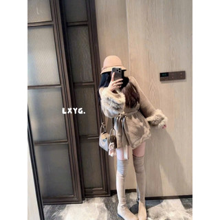 LT - Áo choàng len cadigan thừng dài tay thu đông, áo len mix tay lông cổ vest sang trọng kèm tag free size 1415