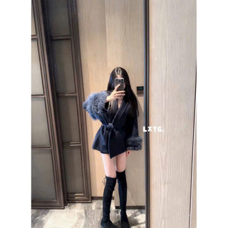 LT - Áo choàng len cadigan thừng dài tay thu đông, áo len mix tay lông cổ vest sang trọng kèm tag free size 1415
