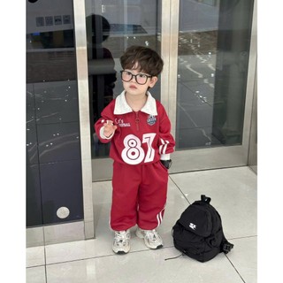 Bộ Nỉ Thu Đông  Bé Trai  Phối Kẻ Sọc in số 87 Sành Điệu - Chất Cao Cấp, mềm mại, size 7-26kg