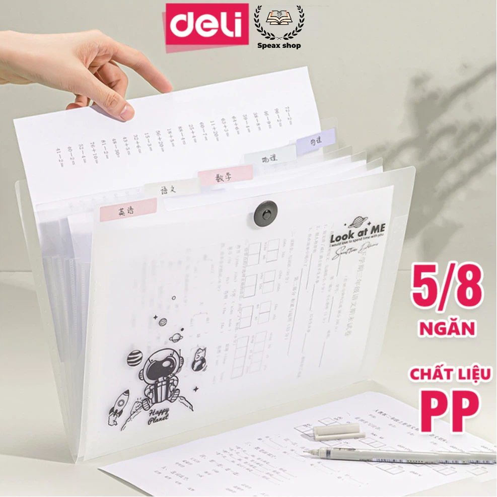 Túi đựng tài liệu A4 Deli Cặp hồ sơ 8/13 ngăn, phân loại tiện lợi, phù hợp văn phòng & học sinh