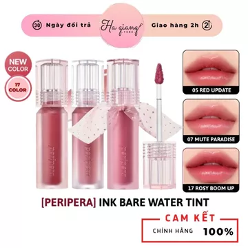 Son Tint Bóng Peripera Ink Bare Water Tint màu 01 02 03 04 05 06, Son Nước Bóng Nhẹ Peripera Water Bare Tint
