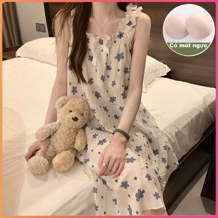 Váy ngủ cotton đũi xốp êm nhẹ và thoáng mát dễ thương có mút ngực êm ái — thời trang couple Việt Nam