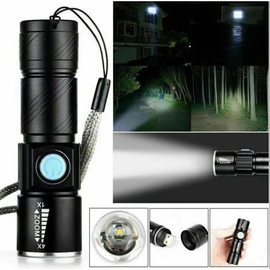 Đèn Pin Vỏ Nhôm Zoom 3 Chế Độ Siêu Sáng Sạc Cổng Usb