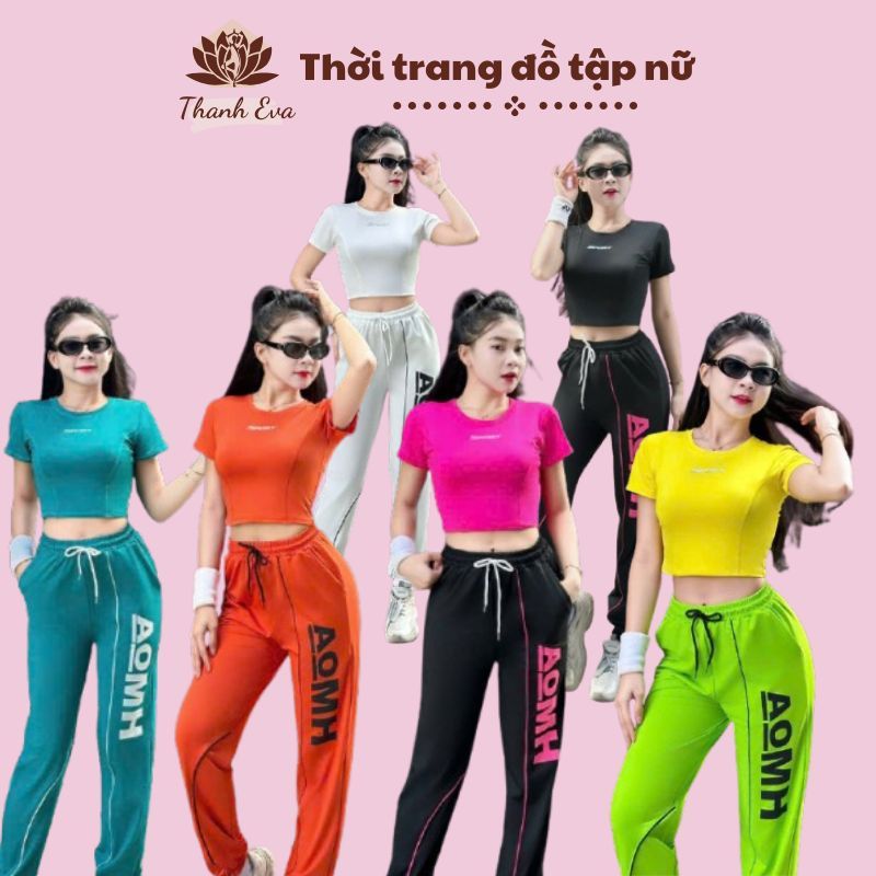 Bộ thể thao BD25 tập gym, yoga, aerobic, chạy bộ, đánh bóng, áo croptop , quần jonger cá tính