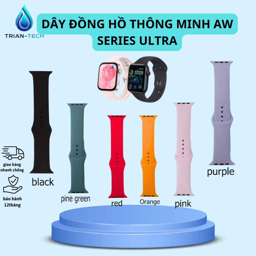 Dây silicon chống bám bẩn cho đồng hồ iWatch 49mm 45mm 44mm 41mm 42mm TRIAN TECH