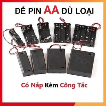 Đế Pin AA Có Nắp Kèm Công Tắc, 1Pin, 2 Pin, 3 Pin, 4 Pin - Đế Pin Con Thỏ To AA - Đầu Ra Nối Tiếp