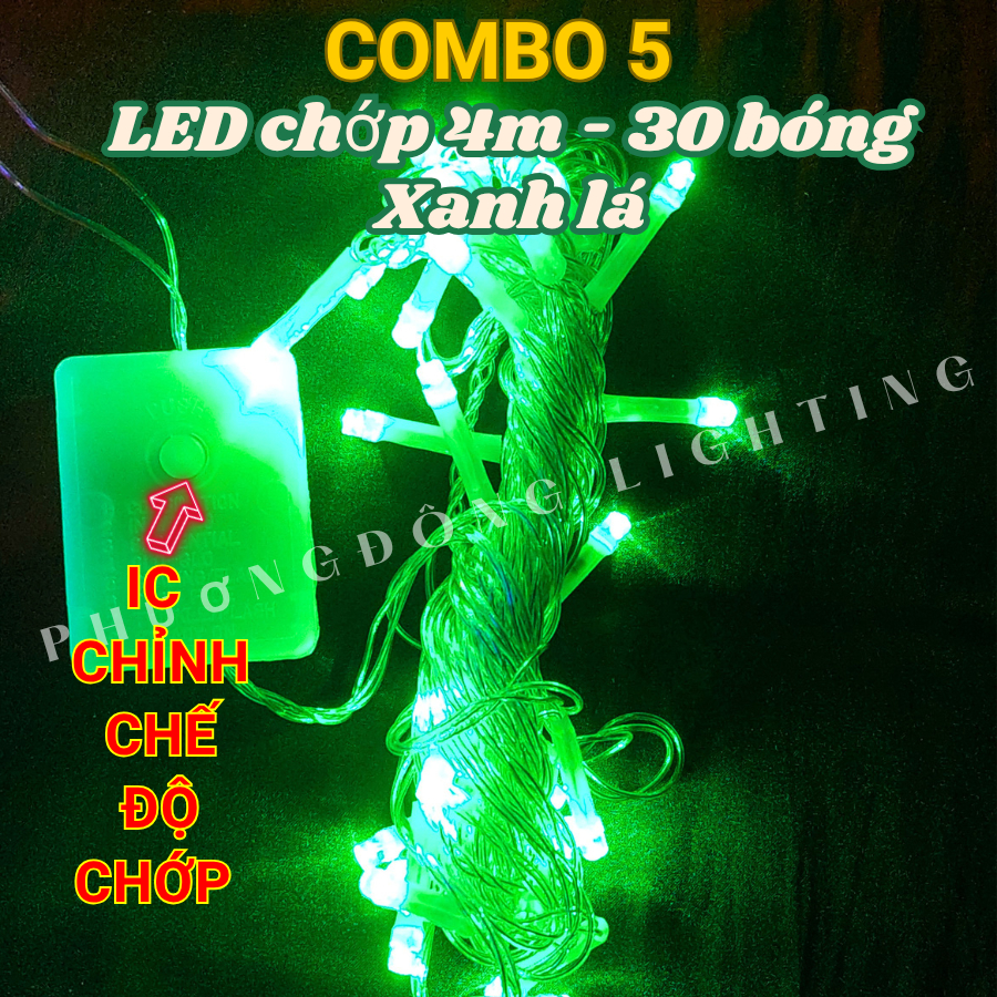 COMBO 5 Dây đèn LED CHỚP Trang trí Noel 4m 30 Bóng Nhiều màu IC CHÍNH CHẾ ĐỘ CHỚP Tiết kiệm điện Đủ màu Trắng Vàng Xanh