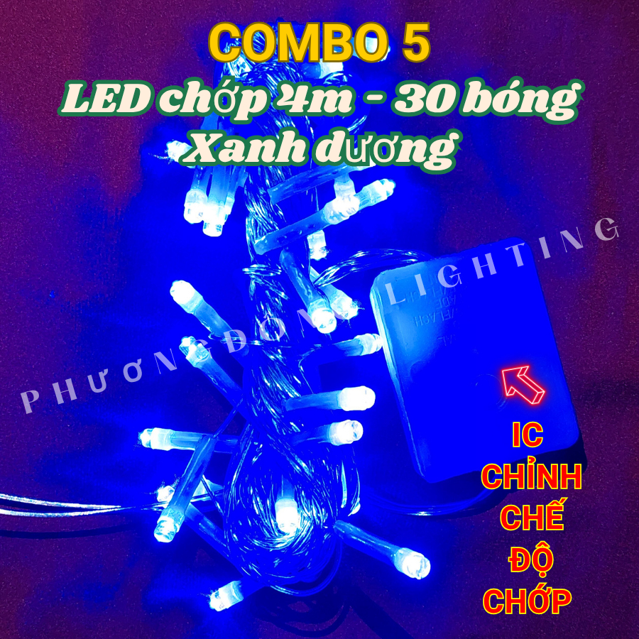 COMBO 5 Dây đèn LED CHỚP Trang trí Noel 4m 30 Bóng Nhiều màu IC CHÍNH CHẾ ĐỘ CHỚP Tiết kiệm điện Đủ màu Trắng Vàng Xanh