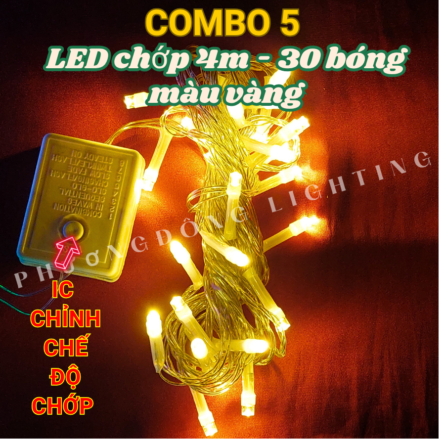COMBO 5 Dây đèn LED CHỚP Trang trí Noel 4m 30 Bóng Nhiều màu IC CHÍNH CHẾ ĐỘ CHỚP Tiết kiệm điện Đủ màu Trắng Vàng Xanh