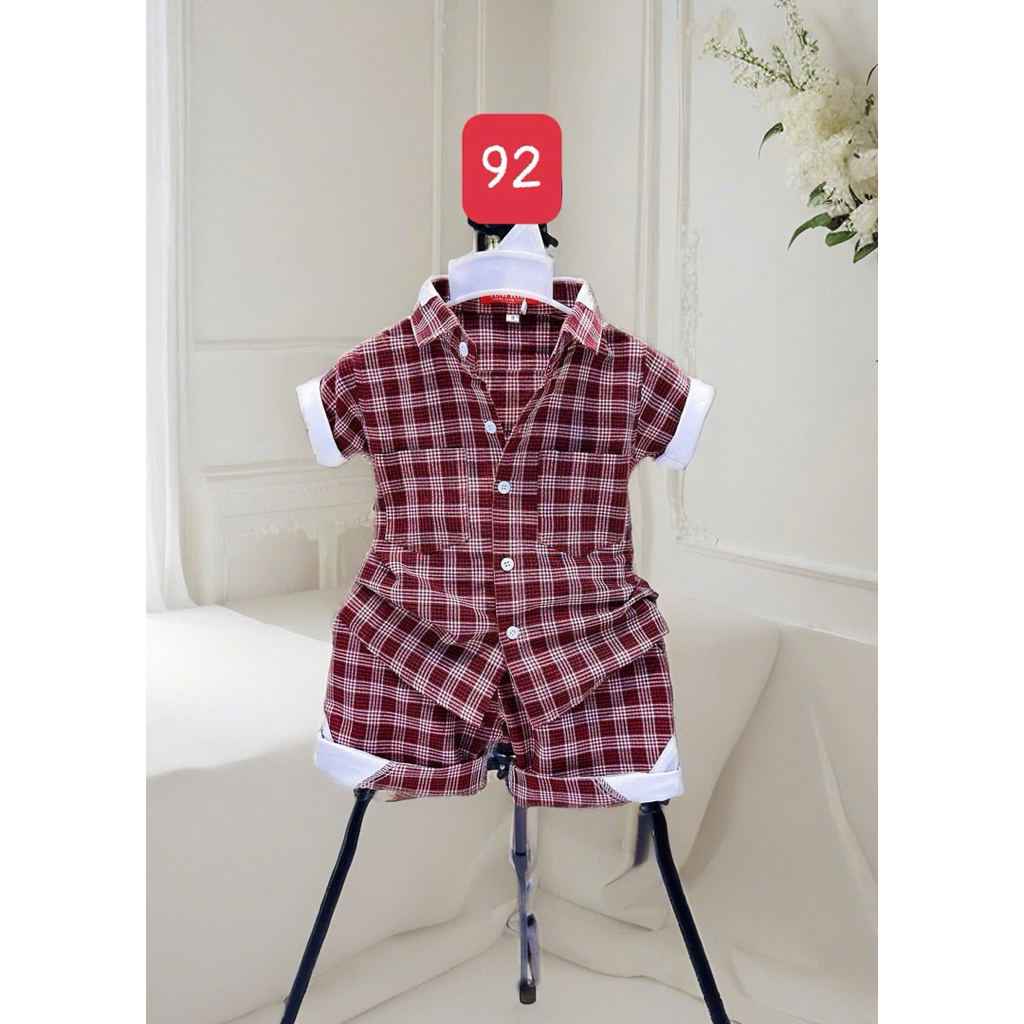 set sơmi caro phối cao cấp cho bé trai10kg-54kg TONIKIDS