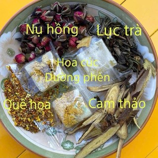 Lục Trà Thanh Hoa nhà Vân Tự Nhiên Hỗ Trợ Tiêu Hóa An Thần Giải Độc Với Nụ Hồng Quế Hoa Cam Thảo Đường Phèn Hoa Cúc