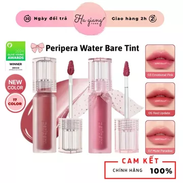 Son Tint Bóng Peripera Water Bare Tint Bóng Nhẹ Độ bám màu cao, nhẹ môi Ink Bare 7,8 có nơ