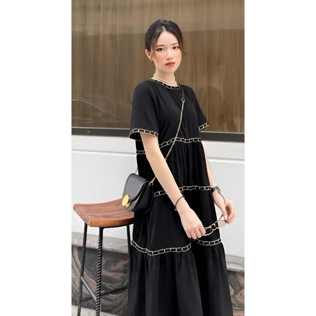 Váy Babydoll Dáng Suông Nữ Tính, Thiết Kế Đường Viền Nổi Sang Trọng, Phù Hợp Đi Dạo Phố, Tiệc Tùng Bầu mặc được T1126G