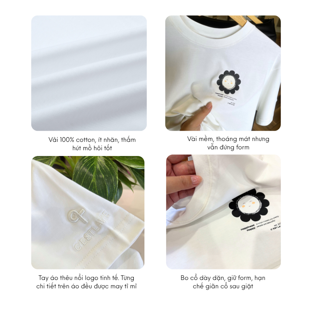 Áo thun basic CSLAVIE – cotton mềm không nhăn, form chuẩn unisex – trắng đen hồng xanh - Áo oversize