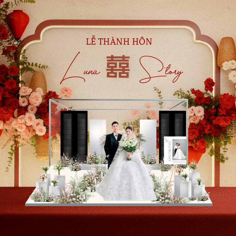 Standee Đám Cưới - Mô Hình Cưới 3D Sang Trọng Trang Trí, Decor Phòng, Để Bàn (Tone Tím)