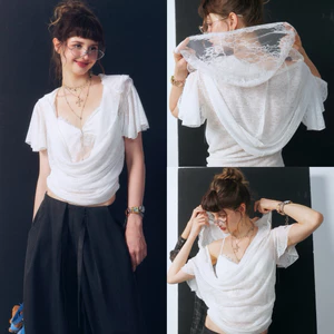 Veil Top – Remmus | Áo dệt kim phối mũ 2 lớp phối bra ren cho nữ
