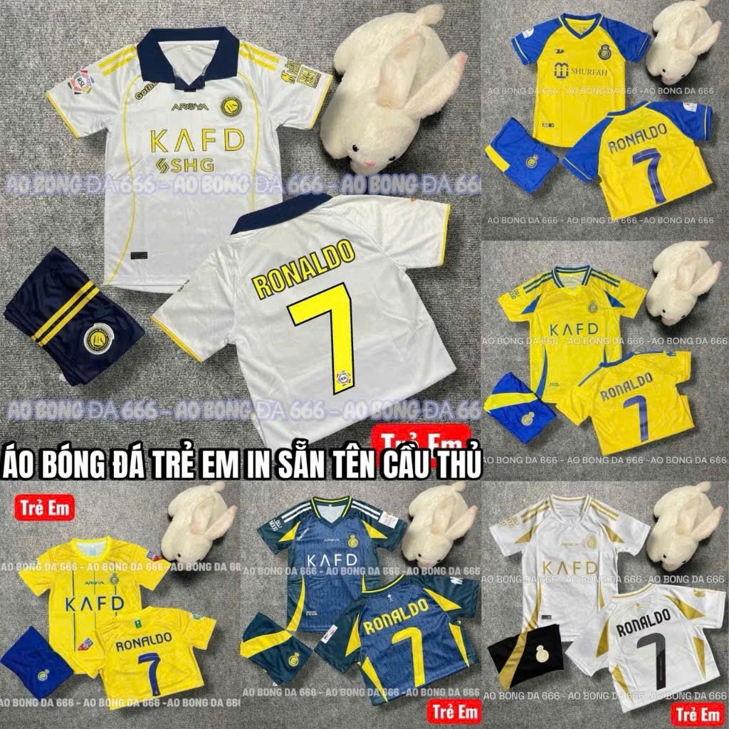 Áo Bóng Đá, Áo Đá Banh Trẻ Em CLB AL Nassr Vàng 2024 / 2025  - Vải Mè Thái Cao Cấp - In Sẵn CR7,