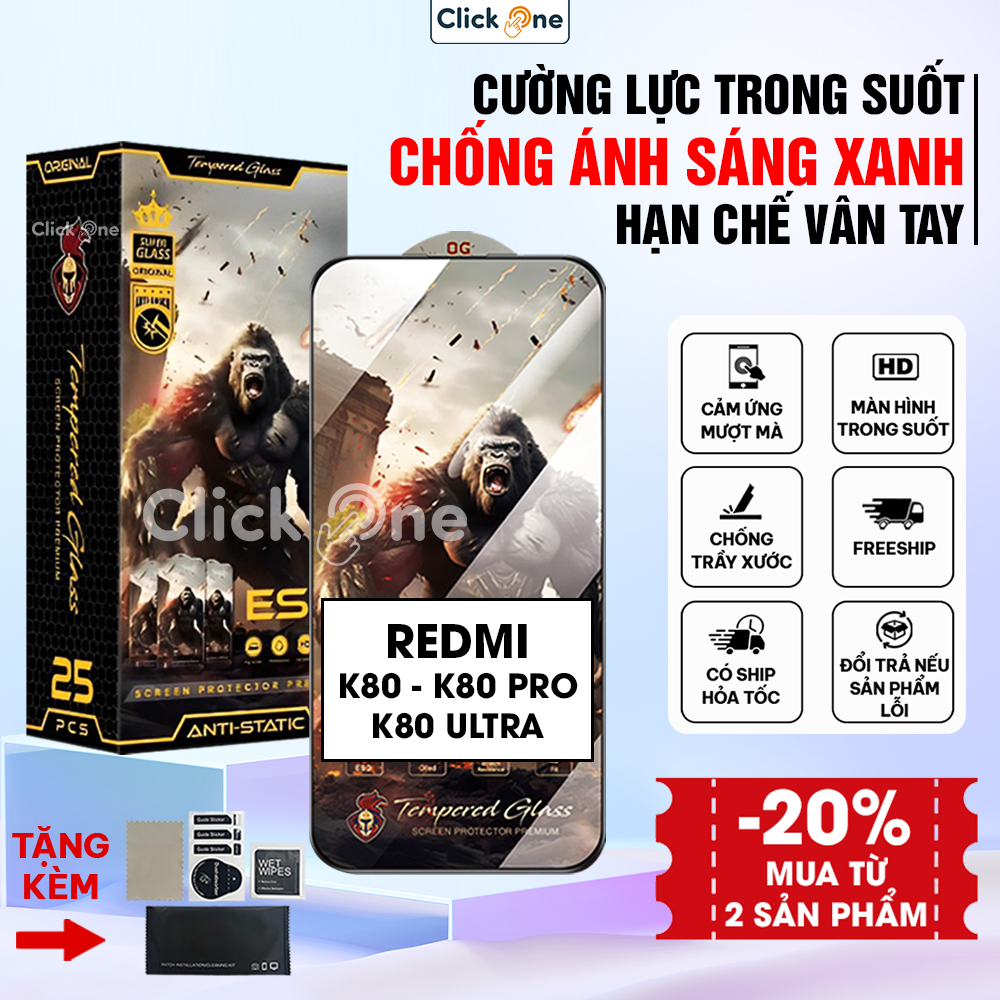 Kính cường lực Redmi K80, K80E, K80 Pro trong suốt full màn, chống ánh ...