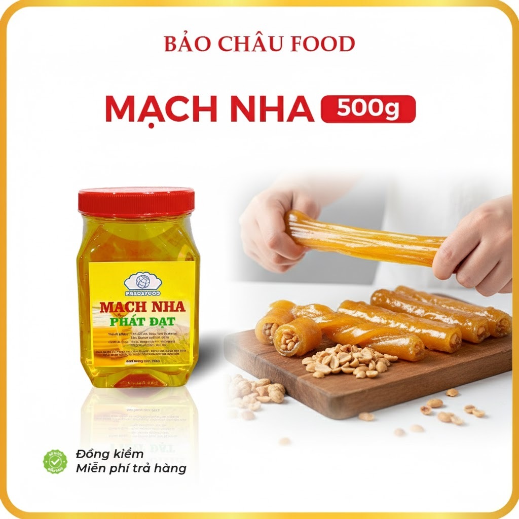 Bảo Châu Food - Mạch Nha Phát Đạt (MÀU VÀNG) Hũ 500gr Tạo Ngọt Tự Nhiên Món Ăn Thêm Dẻo Đóng Gói Tiện Lợi