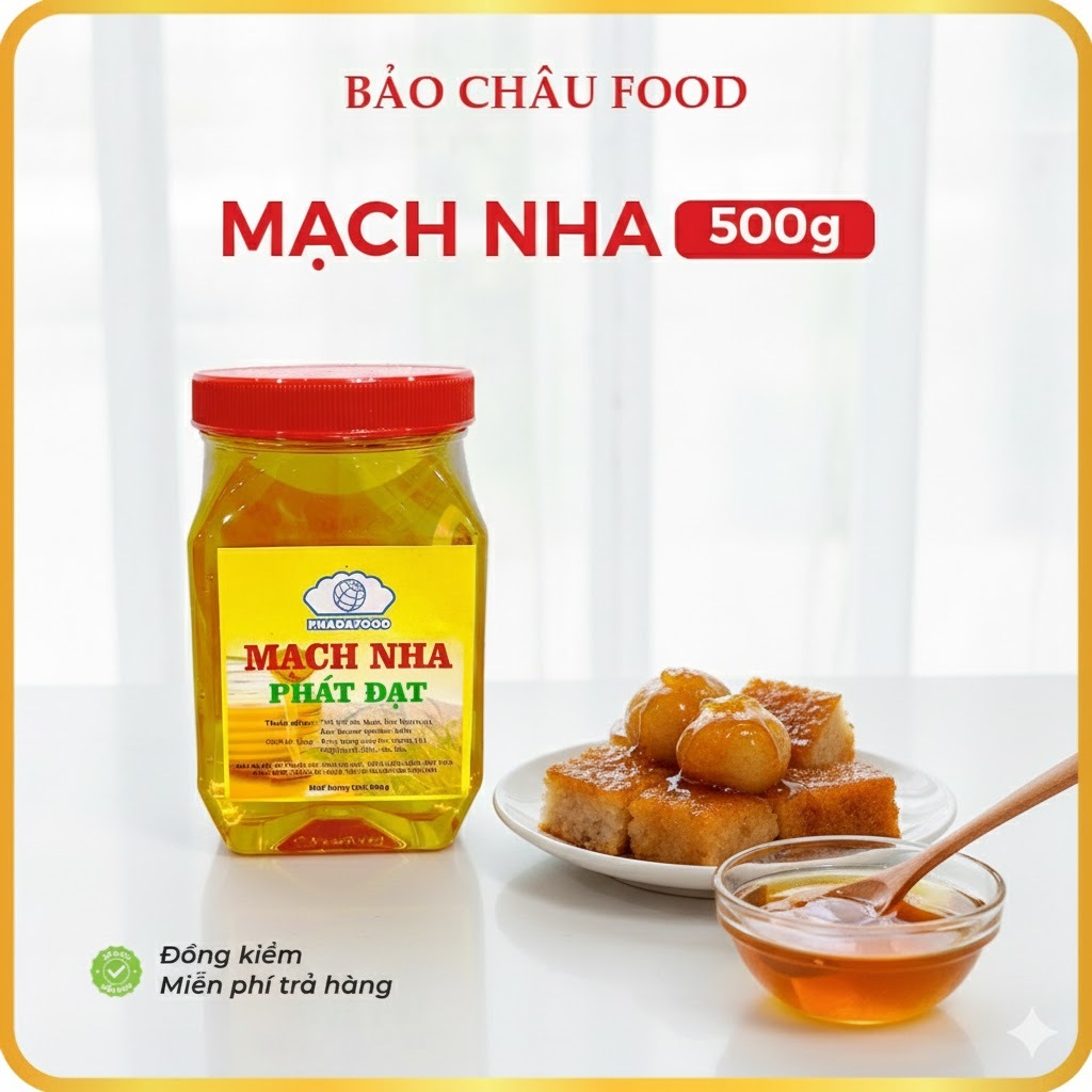Bảo Châu Food - Mạch Nha Phát Đạt (MÀU VÀNG) Hũ 500gr Tạo Ngọt Tự Nhiên Món Ăn Thêm Dẻo Đóng Gói Tiện Lợi