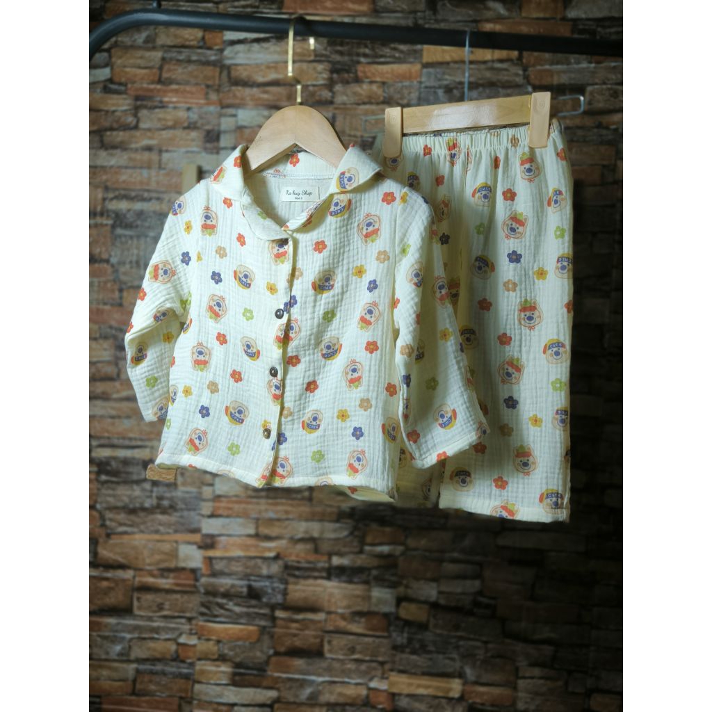 Bộ thu đông Pijama Xô Muslin Dài Tay - Bộ Ngủ Thoải Mái Cho Bé Yêu
