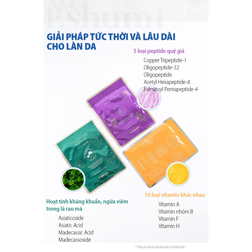 Mặt nạ phục hồi dưỡng ẩm làm dịu da centella Eshumi Collagen Repair Cica Mask (1 hộp 10 miếng)