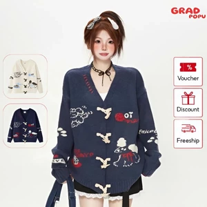 Áo len dệt kim GRADPOPU cổ chữ V sang trọng dáng rộng thoải mái phong cách Hàn Quốc thu đông AK181