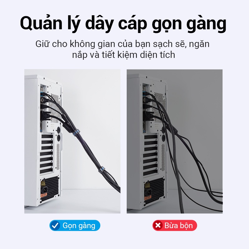 Dây Vention Đa Năng Quấn Chống Rối Dây Điện, Cáp Sạc, Tai Nghe, HDMI, Dây Điện. Tiện Lợi, Bền Và Tái Sử Dụng Nhiều Lần