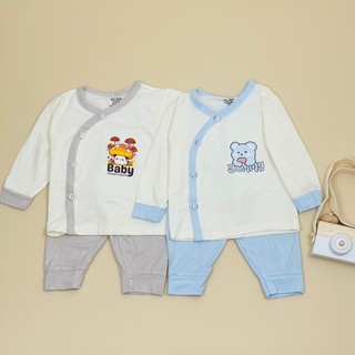 Đồ bộ sơ sinh dài tay khuy cài chéo chất vải petit mềm mịn không gây kích ứng cho bé từ 3-9kg