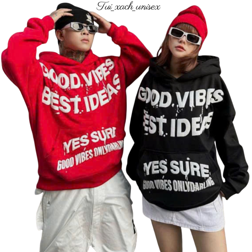 Áo Hoodie Nam Nữ Chống Nắng In Nổi GOOD VIBES Form Rộng Unisex Dài Tay Chất Nỉ Bông 4 Màu SSL