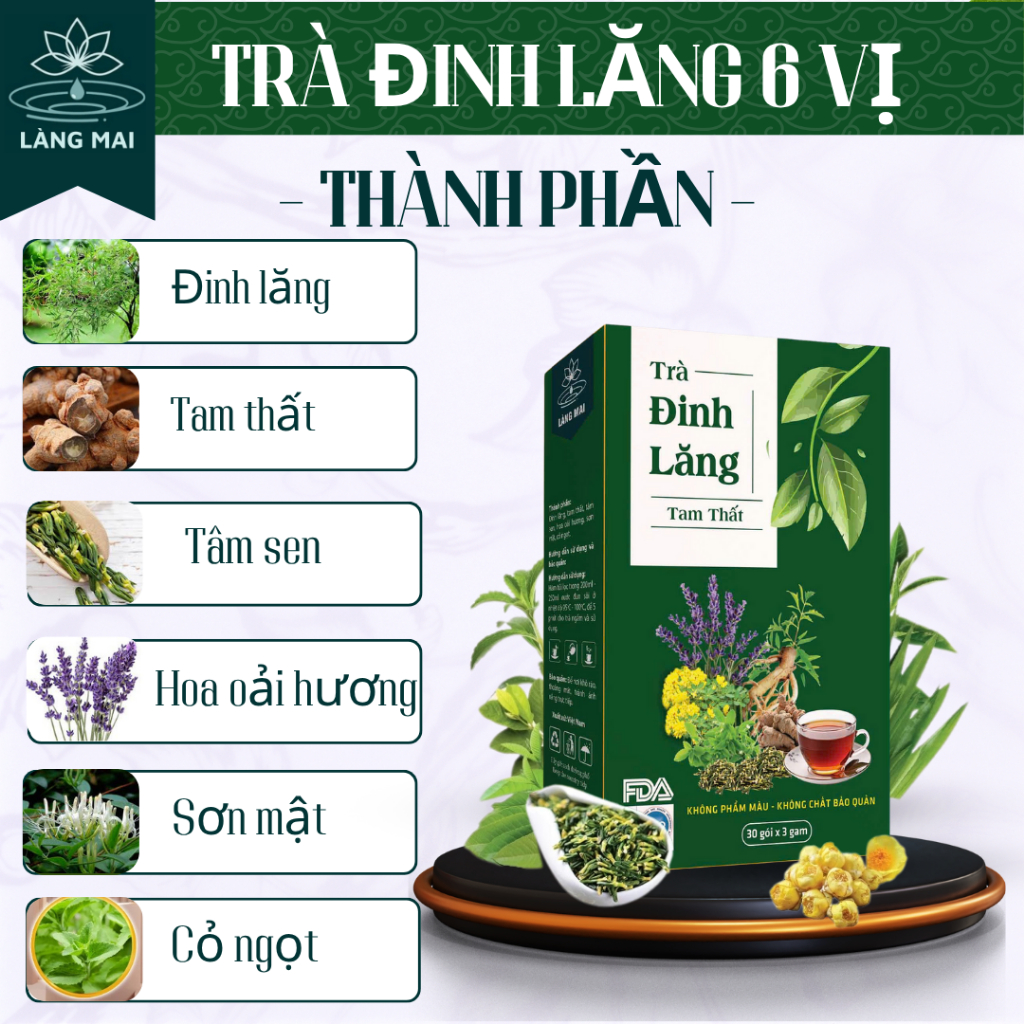 Trà Đinh Lăng Tam Thất - Làng Mai - Hỗ trợ ngủ ngon, Giúp cải thiện mất ngủ, Giảm stress.
