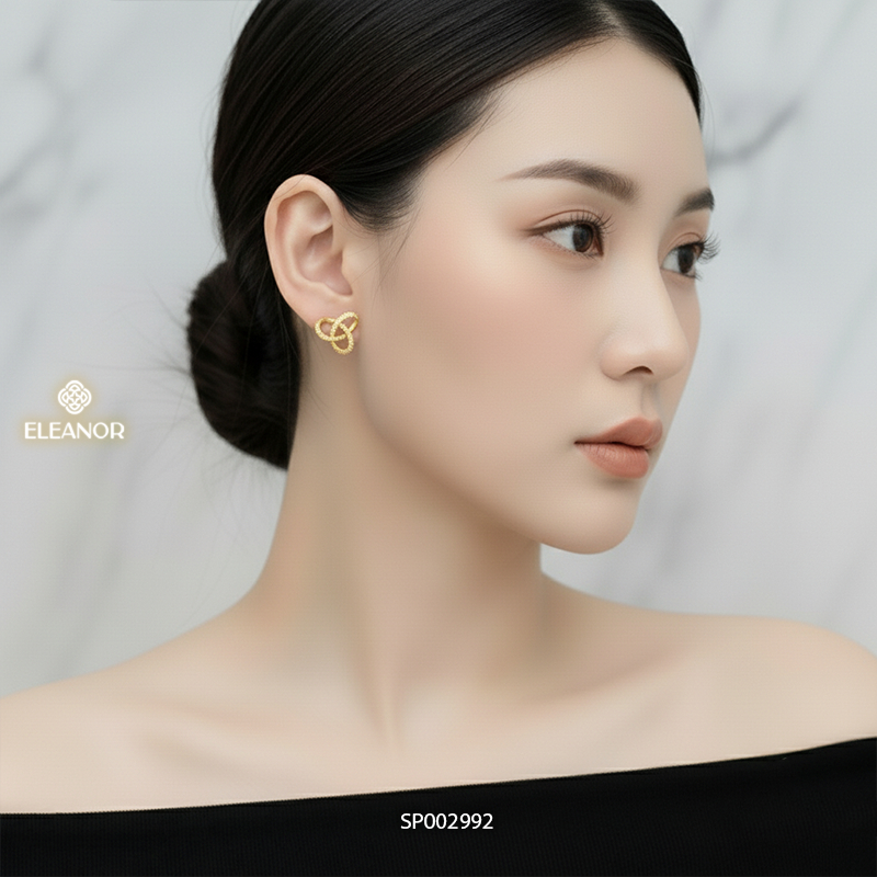 Bông tai nữ chuôi bạc 925 Eleanor Accessories viền xoắn đính đá phụ kiện trang sức khuyên tai 2992
