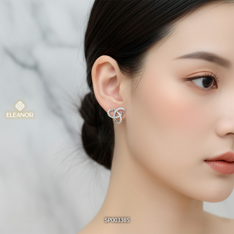 Bông tai nữ chuôi bạc 925 Eleanor Accessories viền xoắn đính đá phụ kiện trang sức khuyên tai 2992